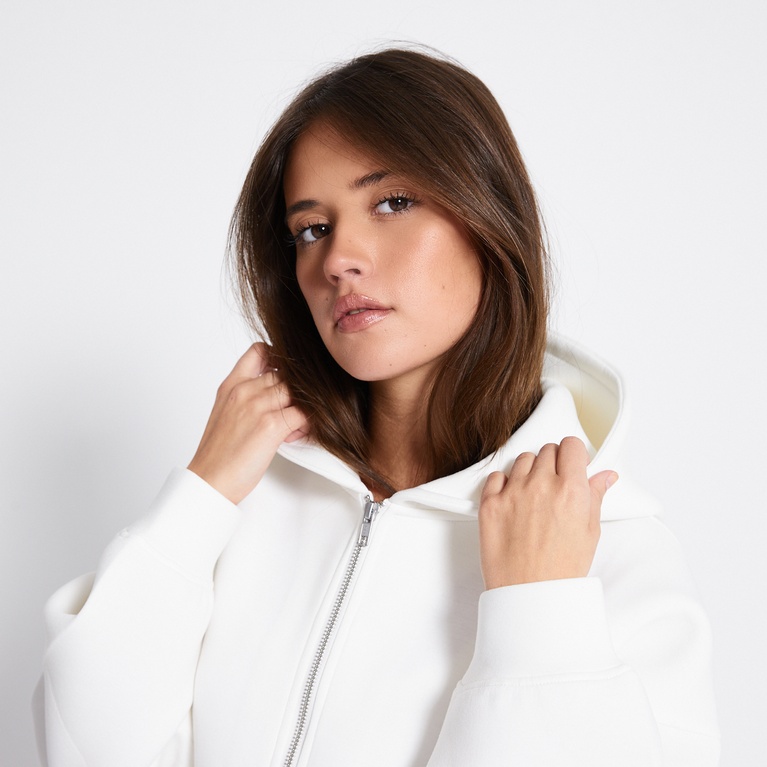 Boxy scuba zip hoodie "Lumi" Off white
